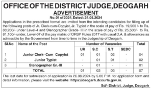 Deogarh District Court Recruitment 2024 : Apply for 07 Clerk & Typist Posts